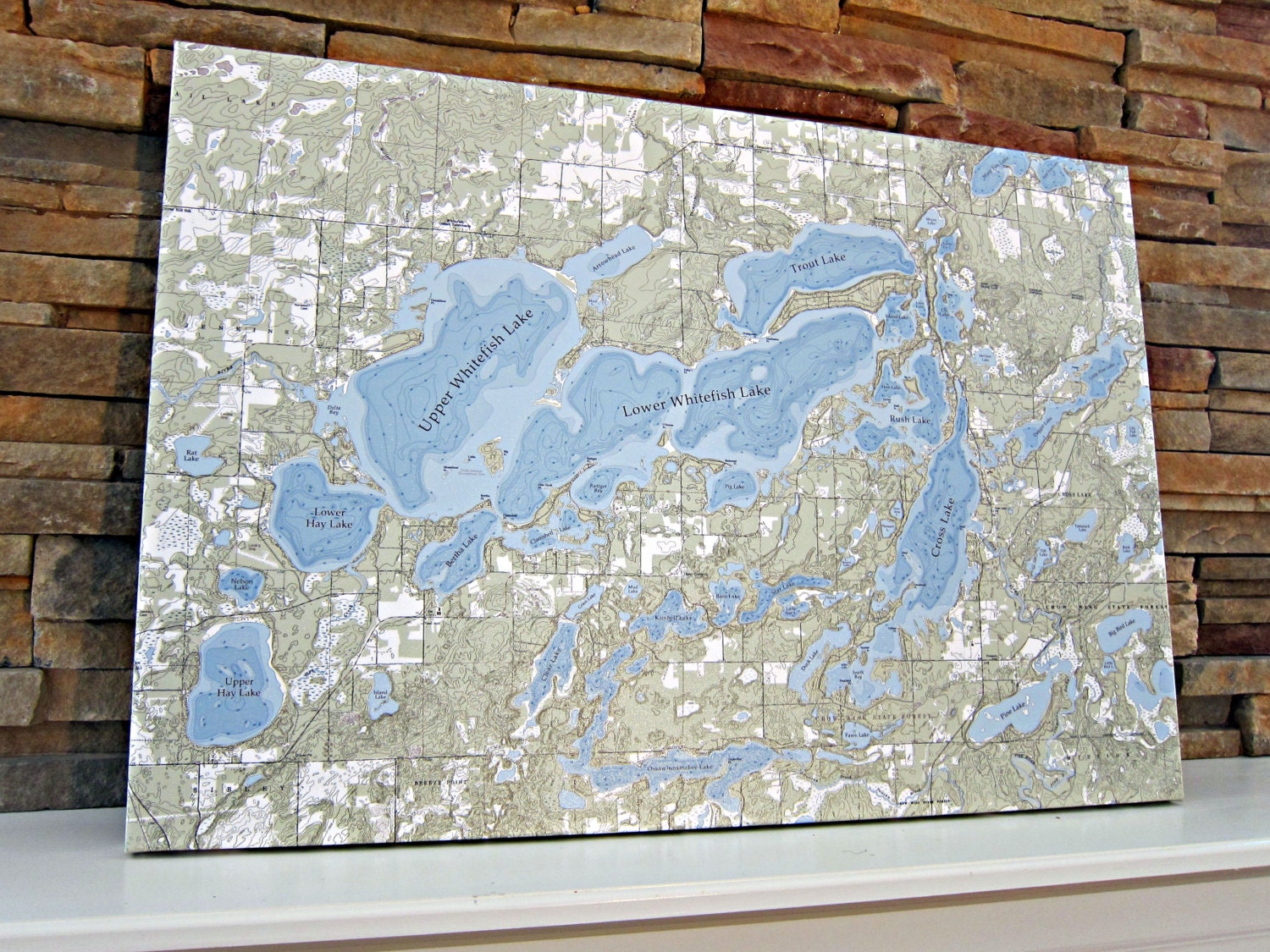 Whitefish Chain of Lakes Canvas Lake Map standard Quality Etsy