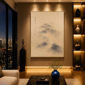 Korean Landscape Ink Wash Art | Zen Mountain Wall Art | Printable Wall Art | Digital Download | Carry Me Above the Clouds