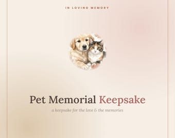 Pet Memorial Keepsake Printable, Pet Loss Gift, Dog & Cat Remembrance Journal, In Loving Memory Book, Rainbow Bridge Tribute, Instant PDF