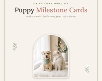 Puppy Milestone Cards Printable, First Year Photo Cards, Month 1 to 12 Puppy Memory Set, New Puppy Photo Prop, Instant Download PDF