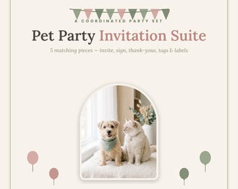 Pet Party Invitation Suite Printable, Dog Birthday and Gotcha Day Invite Set, Editable Welcome Sign Thank You Tags Labels, Instant Download