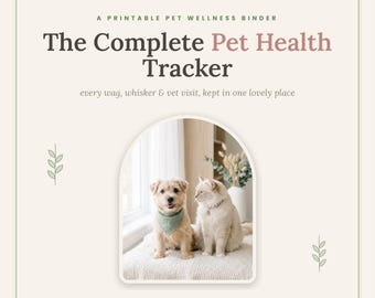 Pet Health Record Printable, Dog & Cat Vaccination Tracker, Vet Visit and Medication Log, Editable Personalized Pet Care Binder PDF