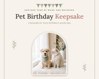 Pet Birthday Keepsake Printable, Dog and Cat Gotcha Day Memory Book, Fill In Birthday Keepsake, Pet Photo Gift, Instant Download PDF