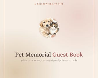 Pet Memorial Guest Book Printable, Celebration of Life Pack, Dog and Cat Sympathy Keepsake, In Loving Memory, Pet Loss Gift, Instant PDF