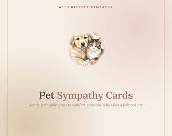 Pet Sympathy Card Printable, Pet Loss Condolence Card Set, Dog and Cat Bereavement Card, Rainbow Bridge Sympathy Card, Instant Download