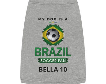 Camiseta personalizada de Brasil para perros, camiseta sin mangas de fútbol personalizada para perros con nombre y número, camiseta para mascotas aficionadas al fútbol brasileño, regalo para padres de perros 2026