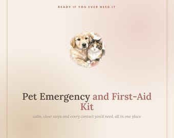 Pet Emergency Info Printable, Dog and Cat First Aid Kit, Pet Emergency Contacts Card, Pet Sitter Emergency Sheet, Instant Download PDF