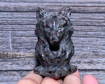 2.3"+ Natural spectrolite quartz wolf skull,Home decoration