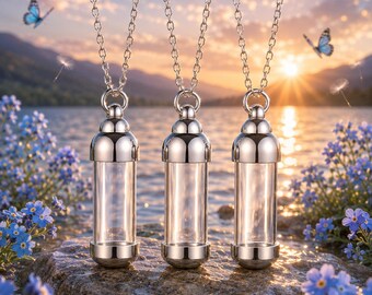 Glass Pendant Necklace, Stainless Steel Keepsake, Pet Lover Minimalist Jewelry