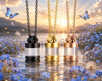 Stainless Steel Glass Cylinder Pendant Necklace, Minimalist Memory Jewelry, Keepsake Necklace Pendant