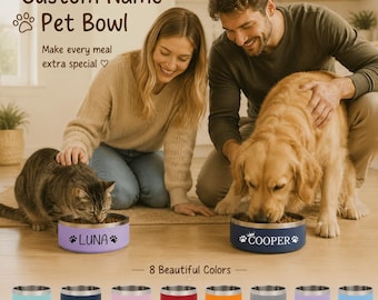 Custom Name Pet Bowl: Personalized Stainless Steel Dog Cat Feeding Dish (8 Colors)