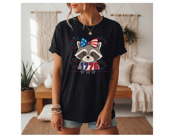 Patriottische wasbeer 1776 vuurwerk Comfort kleuren 4 juli shirt, USA Independence Day shirt, patriottische shirt, 4 juli cadeau