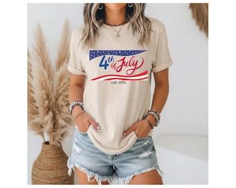 T-shirt met vlag van 4 juli | Vintage patriottisch Amerikaans T-shirt, ca. 1776