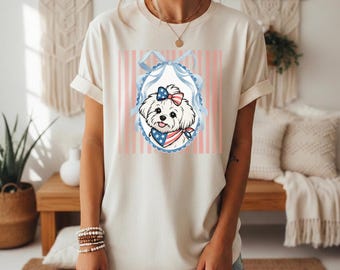 Patriottisch Maltees hondenshirt | 4 juli bandana Amerikaanse vlag