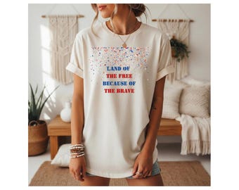Land Of The Free vanwege de dappere – Amerikaans vintage T-shirt, patriottisch T-shirt van 4 juli