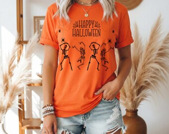 T-shirt de gelukkige dansende skeletten van Halloween | T-shirt met spookachtige schedel