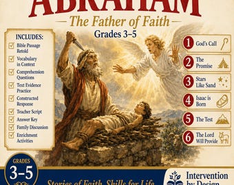 Abraham Vater des Glaubens Lesestunde | Biblische Alphabetisierung Klasse 3-5 | Homeschool Leseverstehen PDF