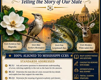 Mississippi State Symbole Lesestunde | Note 3 | Infotext | Hauptgedanke | Drucken und unterrichten