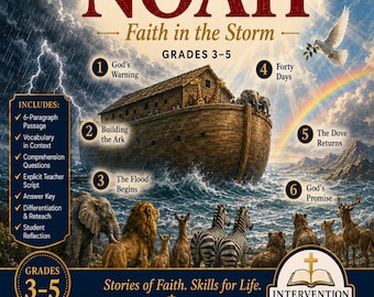 Noah Glaube an den Sturm Lesestunde | Biblische Alphabetisierung Klasse 3-5 | Homeschool Leseverstehen PDF