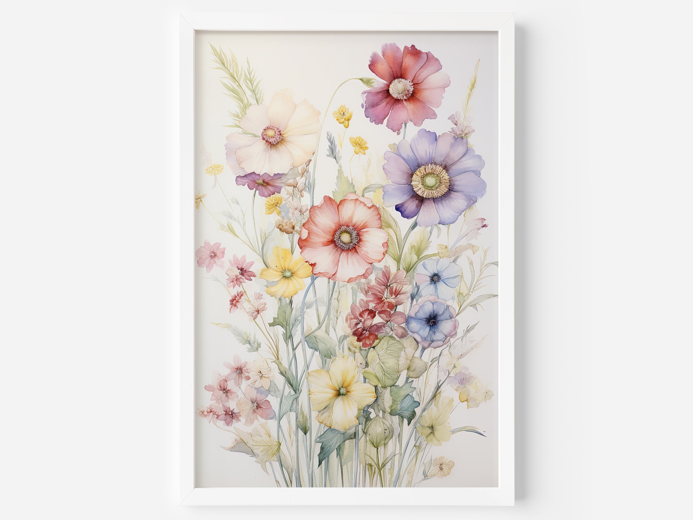Botanical Watercolor Art Print, Floral Wall Decor, Printable Flowers ...