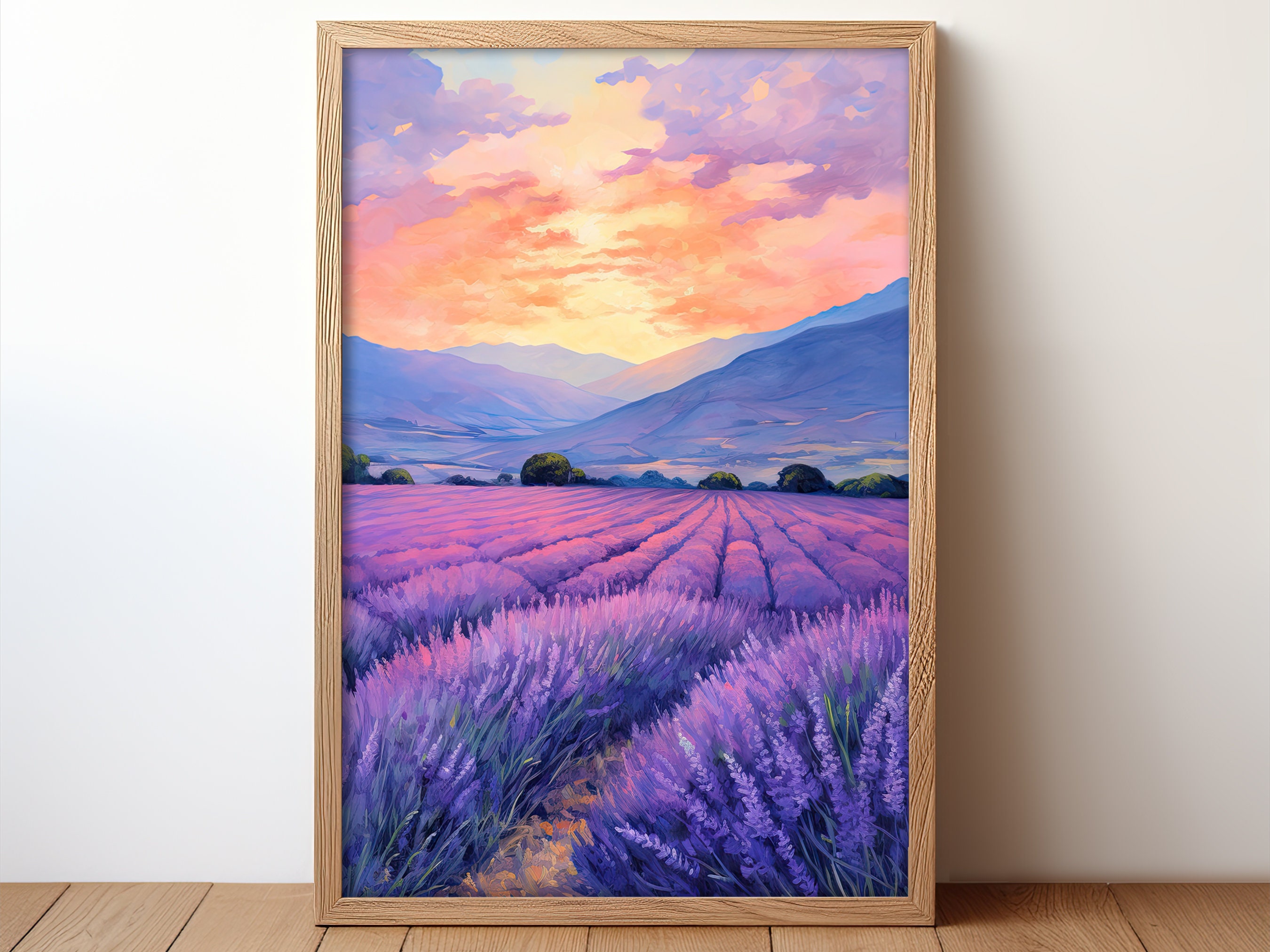 Lavender Field Sunset Digital Print, Purple Landscape Wall Art, Nature