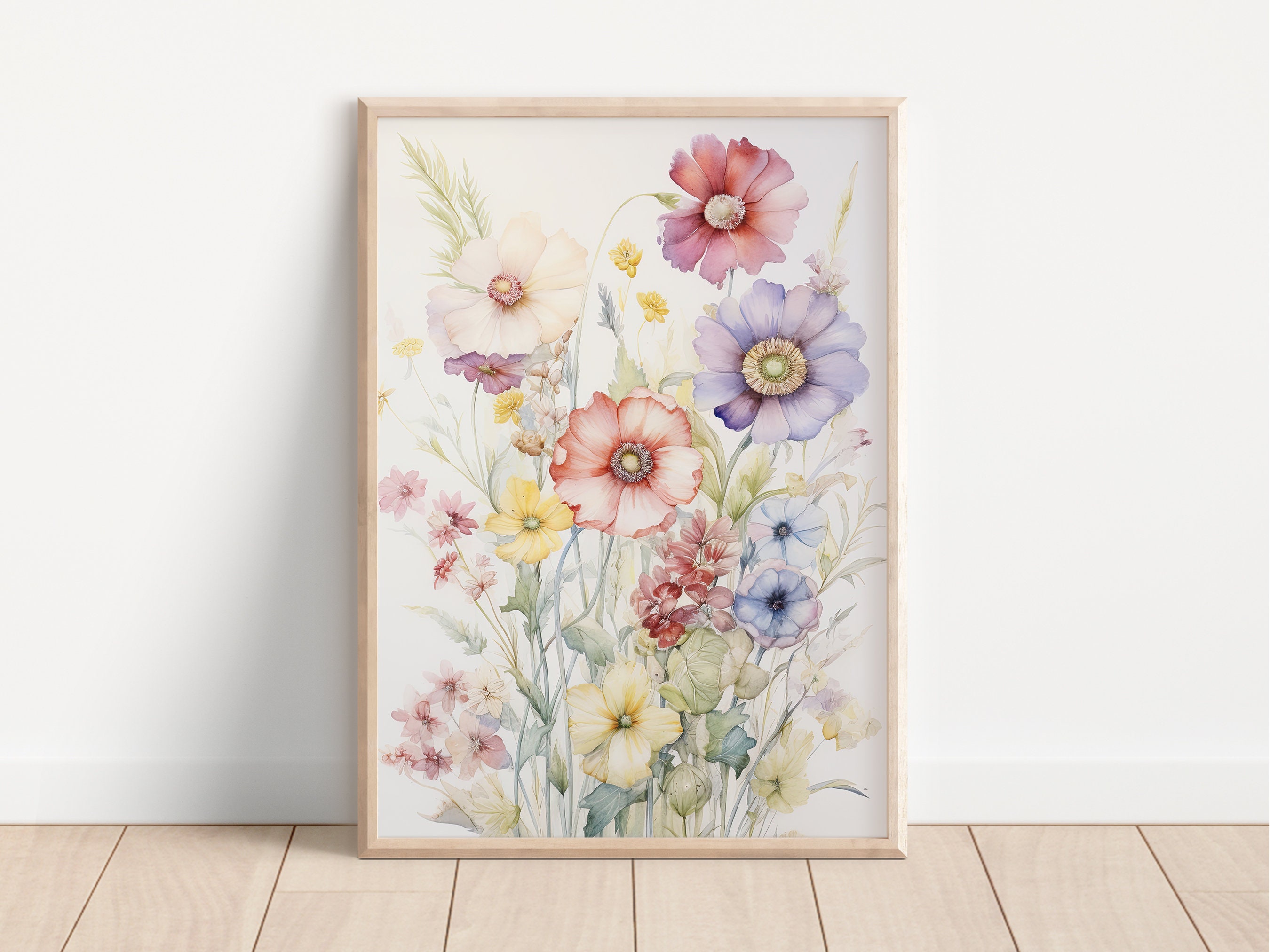 Botanical Watercolor Art Print, Floral Wall Decor, Printable Flowers ...
