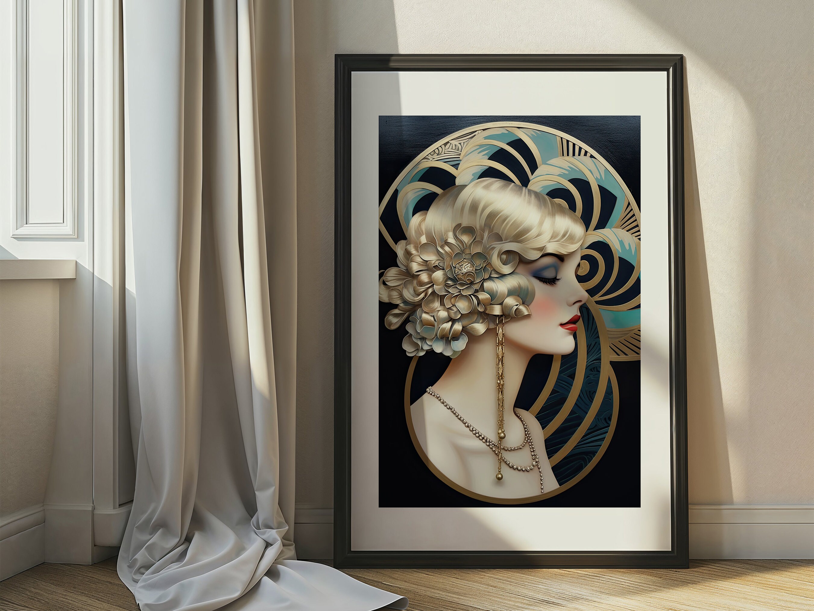 Art Deco Woman Portrait Digital Art, Vintage Inspired Flapper Girl ...
