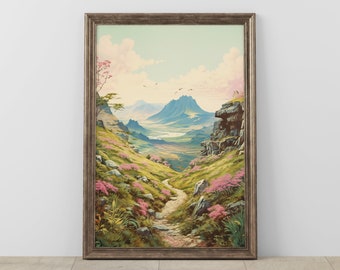 Digital Art Print, Vintage Landscape Painting, Mountain Valley Scenic Poster, Downloadable Wall Art, Home Decor, Print-At-Home