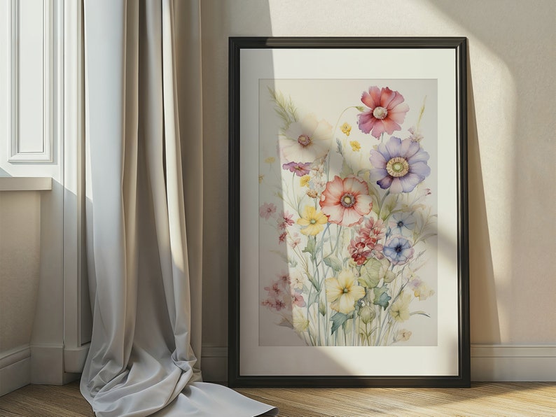 Botanical Watercolor Art Print, Floral Wall Decor, Printable Flowers ...