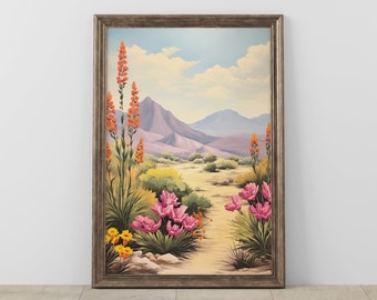 Vintage Desert Landscape Digital Print, Southwestern Decor Wall Art, Instant Download, Retro Cactus Scenery Printable, Home Decor