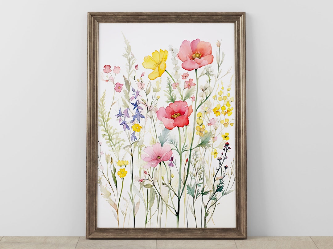 Botanical Watercolor Digital Print, Floral Wall Art, Colorful Spring ...