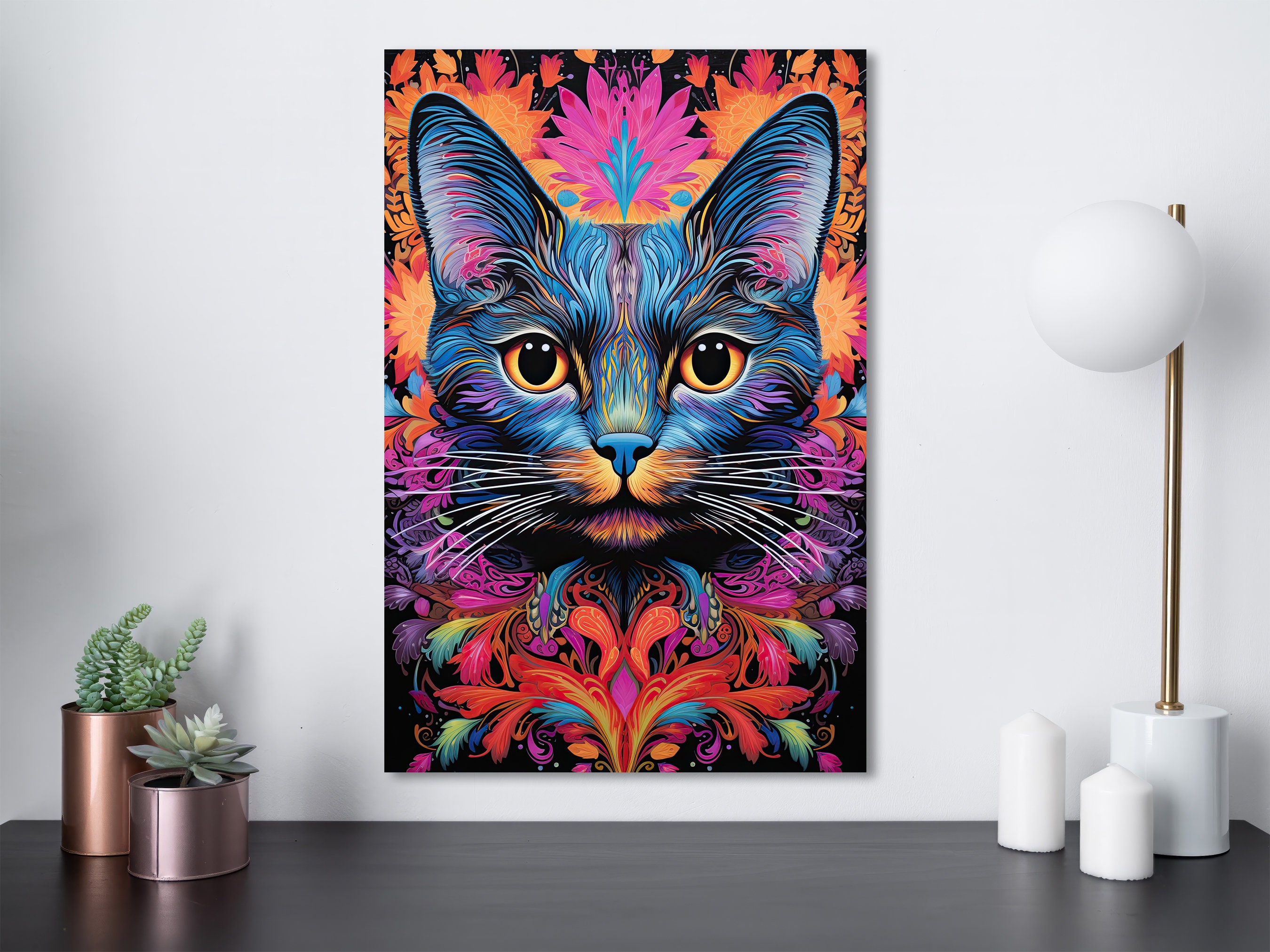 Louis Wain Psychedelic Cat Painting Albert Hoffman 8x10 Real Canvas Art  Print