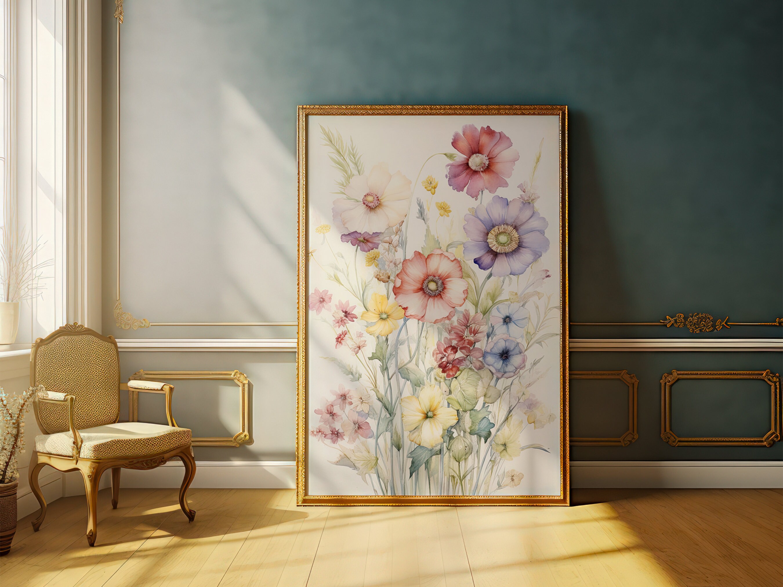 Botanical Watercolor Art Print, Floral Wall Decor, Printable Flowers ...