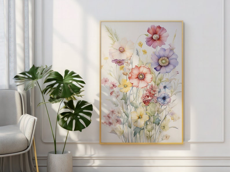 Botanical Watercolor Art Print, Floral Wall Decor, Printable Flowers ...