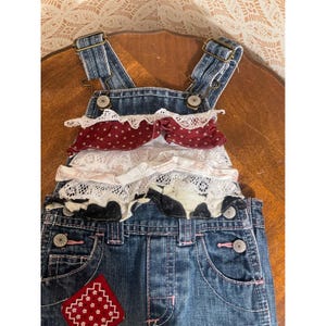 Old Navy Custom Patchwork Denim Overalls Kids Boho Ruffle Lace Western Blue