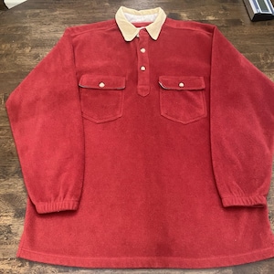 Vtg Orvis Men's Fleece Quarter Button Pullover Red Large Front Chest Pockets