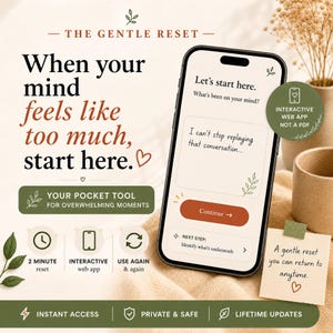 Overthinking & Anxiety Relief Tool | Interactive 2-Minute Reset for Overwhelming Moments | Digital Web App
