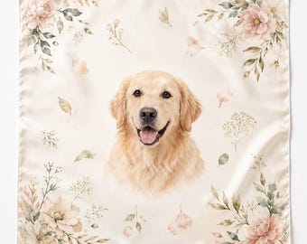 Custom Pet Memorial Silk Scarf, 65cm Personalized Pet Portrait Scarf,Mulberry Silk Gift for Pet Lovers | Dog Mom Gift