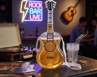 Novelty Guitar Beer Jug with Straw, Portable Clear Plastic Drink Container for Game Day Picnic Festival