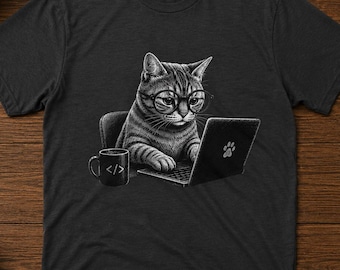 Coding Cat Shirt - Lustiges Programmierer T-Shirt, Software Engineer Geschenk, Katzenliebhaber Coder Grafik-T-Shirt
