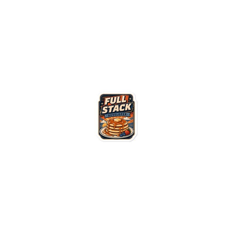 Full Stack Developer Pancake Sticker — Funny Programmer Sticker, Software Engineer Gift, Retro Badge Vinyl Decal