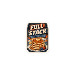 Full Stack Developer Pancake Sticker — Funny Programmer Sticker, Software Engineer Gift, Retro Badge Vinyl Decal