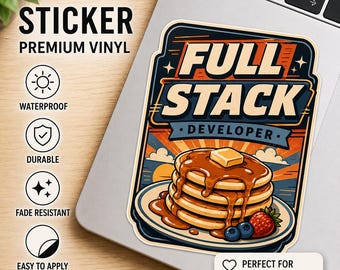 Full Stack Programmierer Pfannkuchen Aufkleber - Lustiger Programmierer Aufkleber, Software Engineer Geschenk, Retro Badge Vinyl Aufkleber