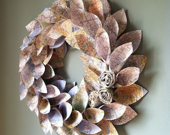 DIY Map wreath TUTORIAL- newspaper wreath - map wreath - fall wreath, holiday wreath, painted newspaper wreath for any season