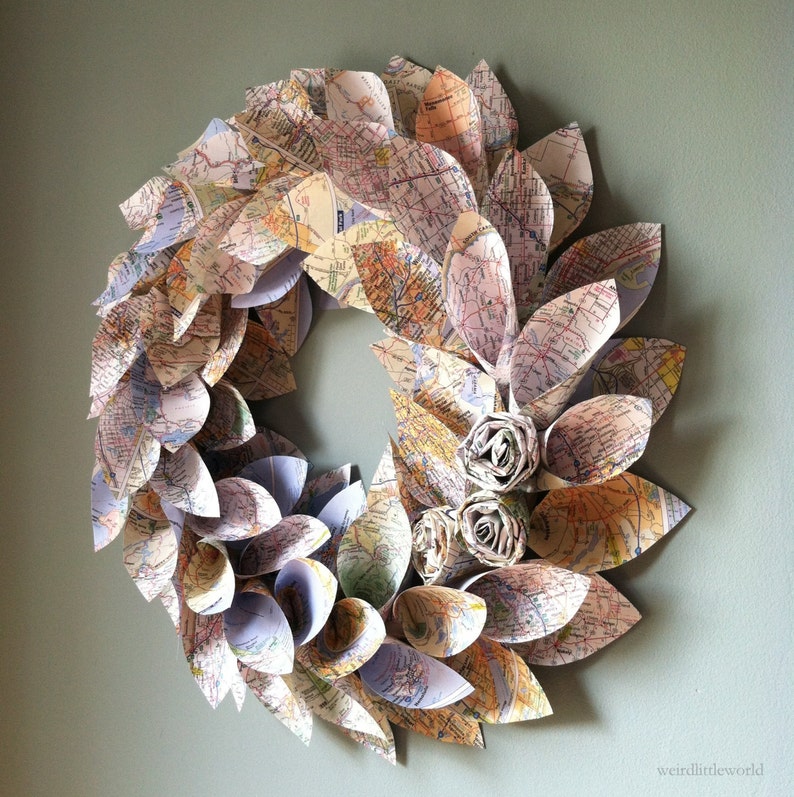 DIY Fall wreath TUTORIAL newspaper wreath map wreath fall wreath, holiday wreath, painted newspaper wreath for any season image 4