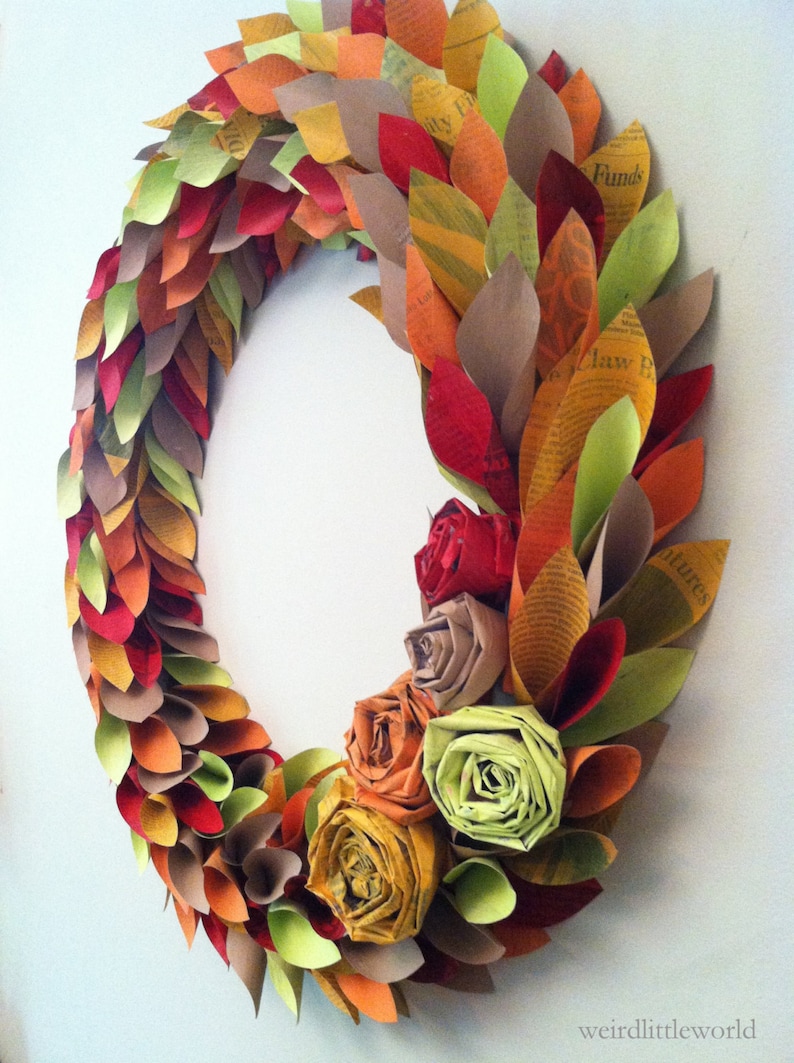 DIY Holiday paper WREATH TUTORIAL-map painted newspaper holiday-seasonal-paper of any kind wreath for any season image 6