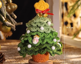 Handgemachter gehäkelter Weihnachtsbaum-Dekor, Mini-Tischplatten-Weihnachtsbaum mit Schneemann, festliche Feiertags-Wohnkultur