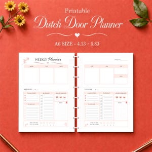 Planificador de puerta holandesa tamaño A6 imprimible, insertos de planificador semanal y diario sin fecha, PDF resumen semanal