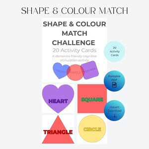 Shape Colour Match Activity Cards, Dementia Cognitive Stimulation (20 Cards)