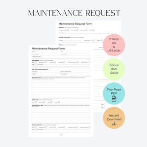 Maintenance Request Form | Workplace Repair and Service Request | Equipment and Asset Maintenance Log | Printable PDF